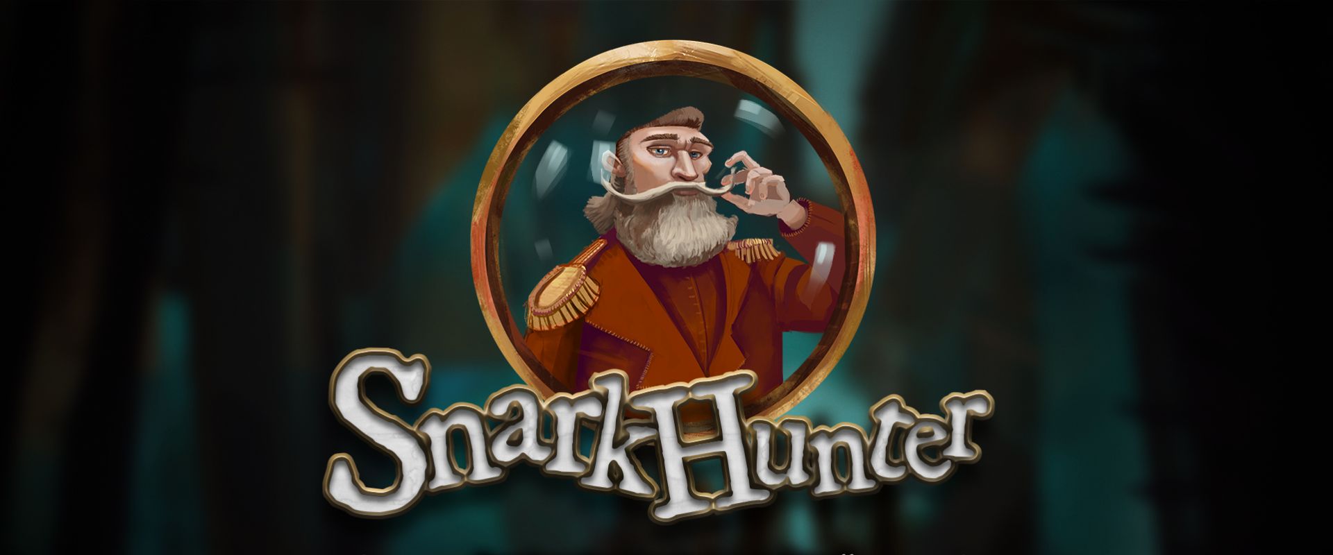 Promo image for Snark Hunter. An illustration of a big bearded man, with a twirly moustache. Snark Hunter written underneath.